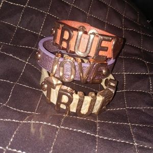 BCBGENERATION • Y2k Rare HTF Gold Letter Multicolor Leather Cuff Bracelets x3